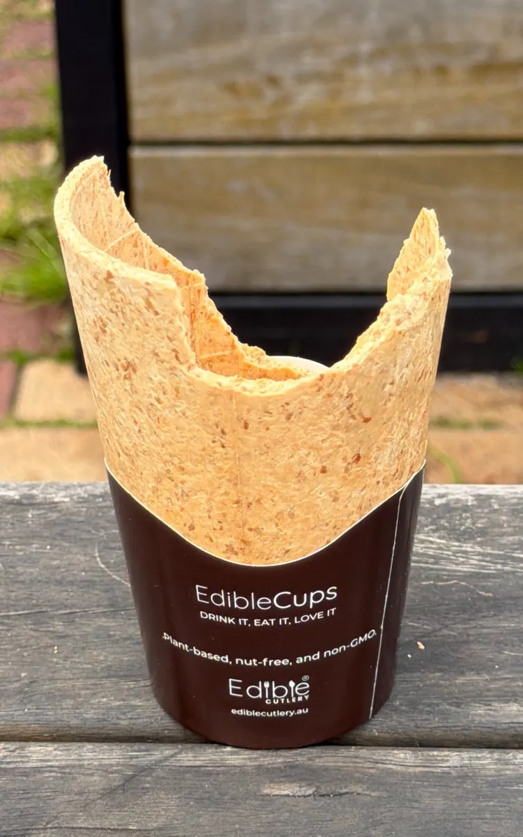 Cup with the first bite taken from the rim