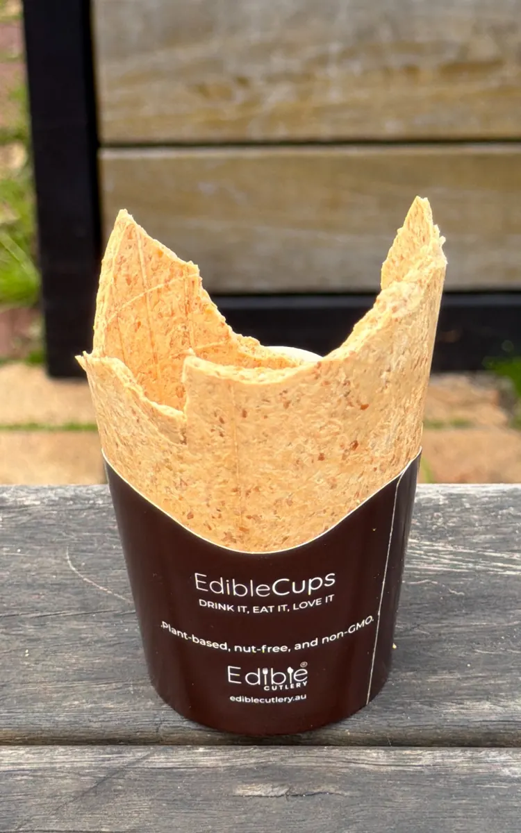 Cup bitten down on two sides